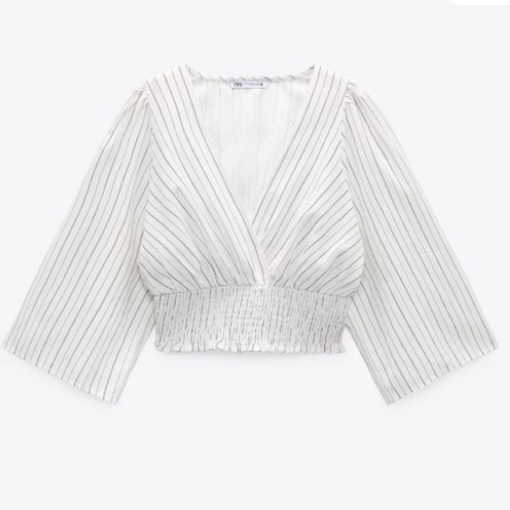ZARA STRIPED LINEN/COTTON BLOUSE Size XS